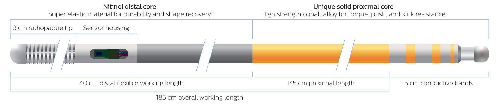 Nitinal distal core and integrated conductive bands diagram
