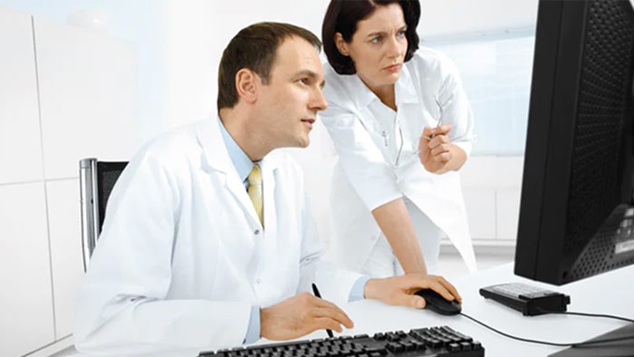 Medical professionals analyzing